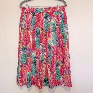 J Crew Bright  Pineapple Ratti Skirt l Pink Tropical Midi |  A Line l Size 10